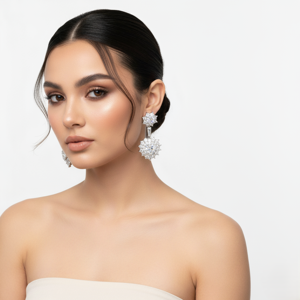 Aretes con zirconia cúbica en forma de corazón y baño de platino