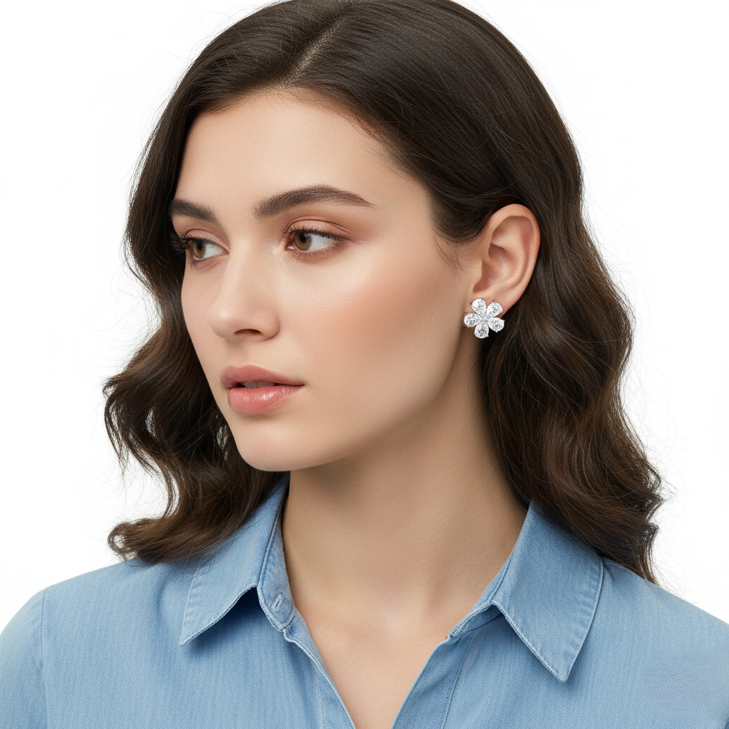 Aretes en forma de flor con cinco pétalos de circonia brillante – diseño elegante y femenino Veramorest