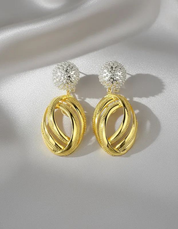 Aretes Colgantes Dorados Estilo Dubai con Cristales Brillo Divino Veramorest _2