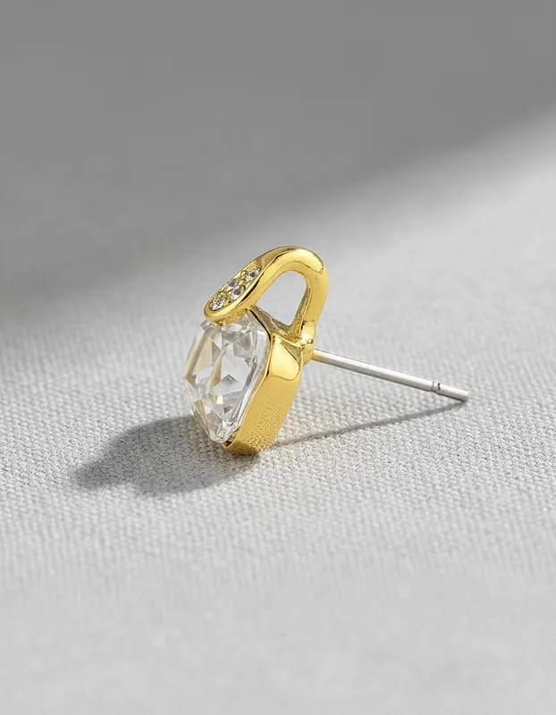 Aretes en Baño de Oro con Cristal Blanco Rectangular Veramorest