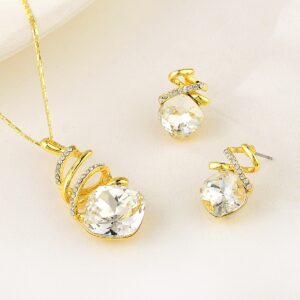 Set de collar y aretes en baño de oro con cristal blanco brillante tipo diamante – Veramorest