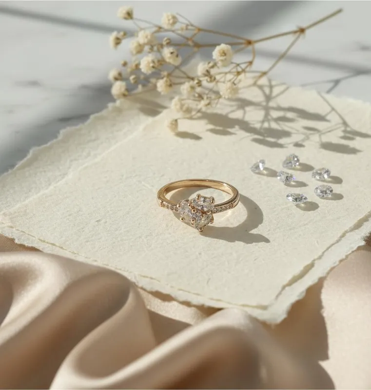 Anillo dorado con cristales de corazón, inspirado en Proverbios 31:25 – fuerza y dignidad para la mujer Veramorest