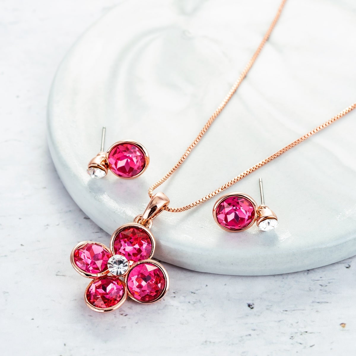 Set Aretes y Collar Flor de Cristal -Veramorest