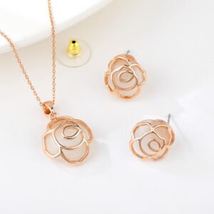 Set Aretes y Collar Flor Rosa
