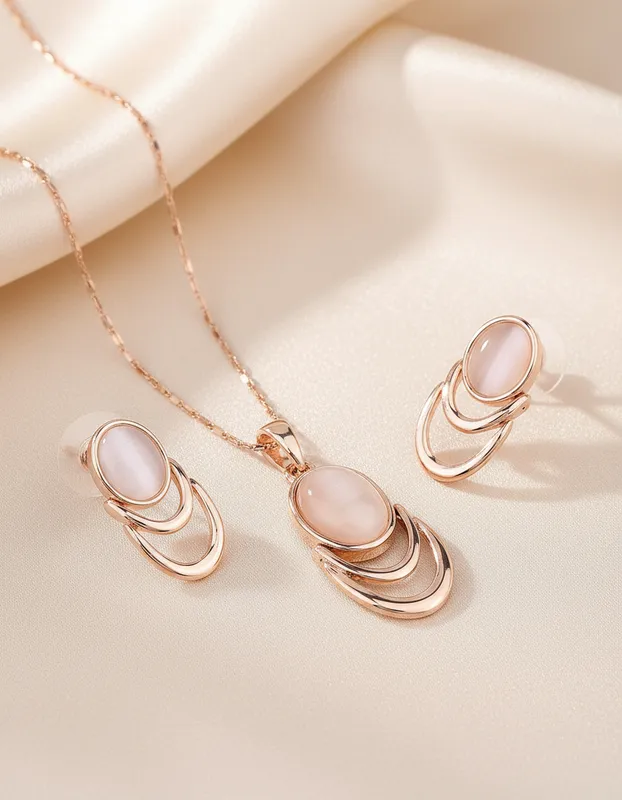 Set de Collar y Aretes Rosa Nude Veramorest - Imagen 2