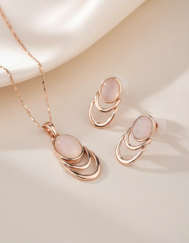 Set de Collar y Aretes Rosa Nude Veramorest - Imagen 4