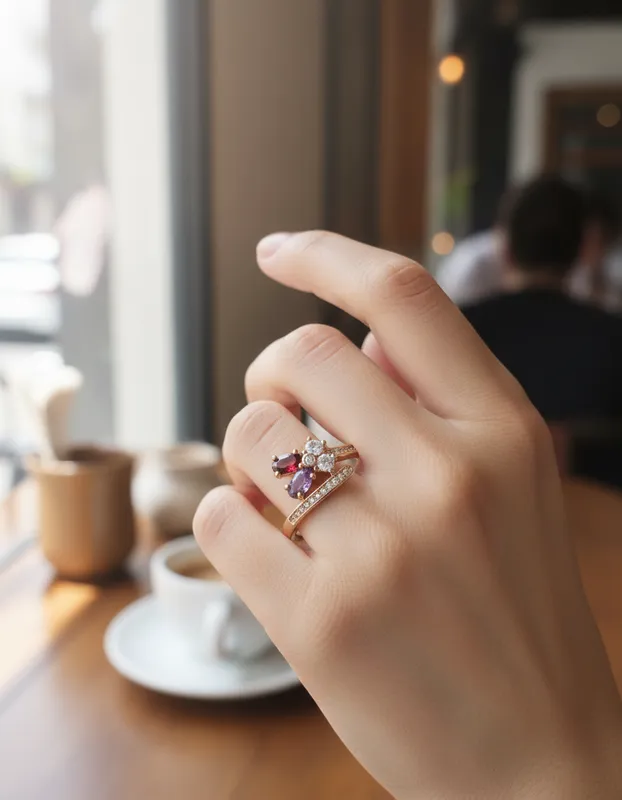 Anillo dorado con diseño floral de piedras multicolor y circonias – estilo femenino y espiritual Veramorest.