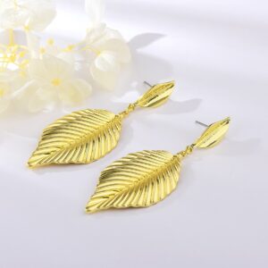 Aretes Largos Hojas Doradas