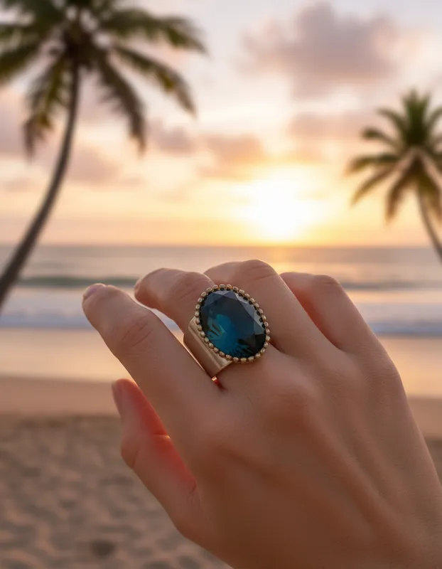 Anillo Vintage con Piedra Azul Ovalada | Veramorest - Imagen 2