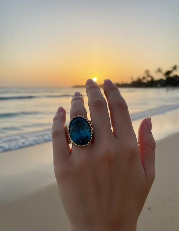 Anillo Vintage con Piedra Azul Ovalada | Veramorest - Imagen 3