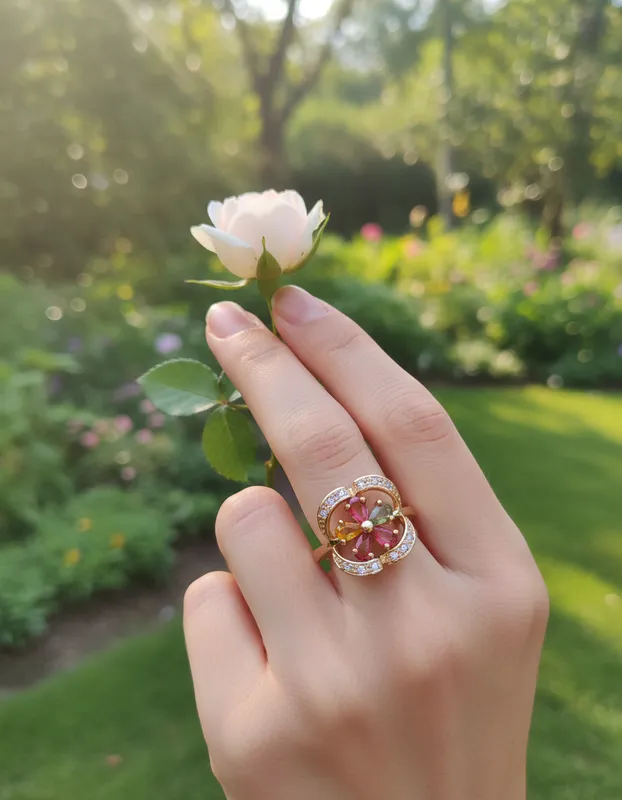 Anillo Flor Tricolor con Cristales  | Veramorest