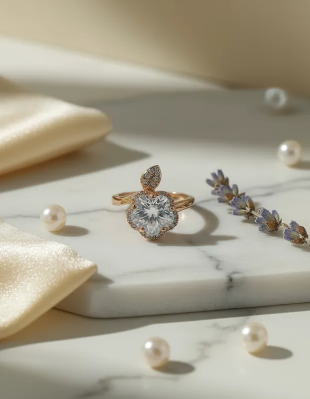 Anillo con Flor y Hoja de Circonia | Belleza Bendecida – Veramorest