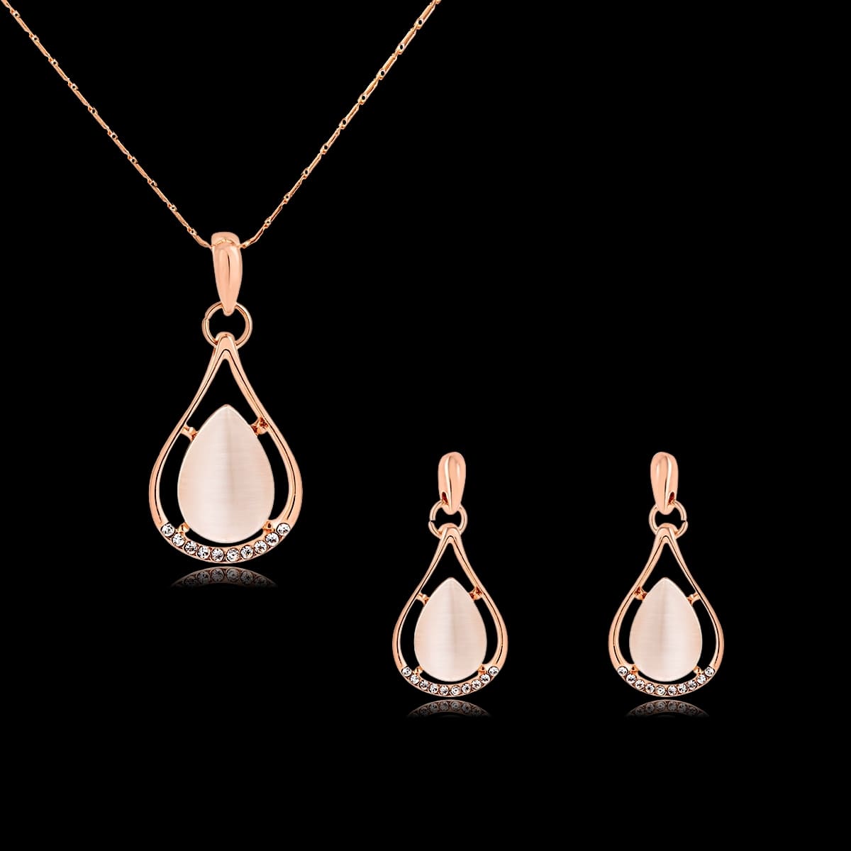 Set Aretes y Collar Gotas Rosa - Imagen 3