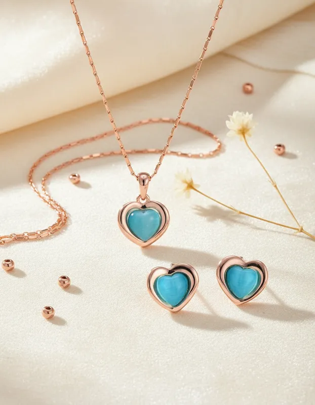 Set de Collar y Aretes Corazón Azul Cielo Veramorest